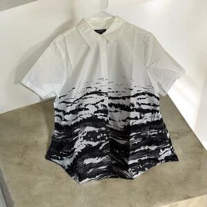 ALFANI NEO GLOW BLACK ASTRAL SHORT‎ SLEEVE BUTTON UP SHIRT NWT